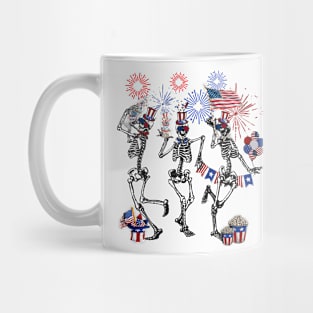 4th of July Skellies, Dancing Skeleton, American Flag, Red White Blue Mug